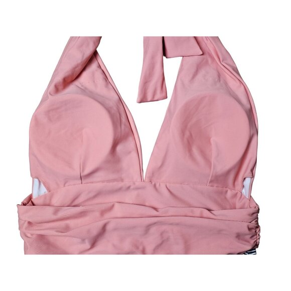 Cupshe Women's Swimsuit Size Medium Peach Halter One Piece Swim Striped Ruching - Picture 7 of 10